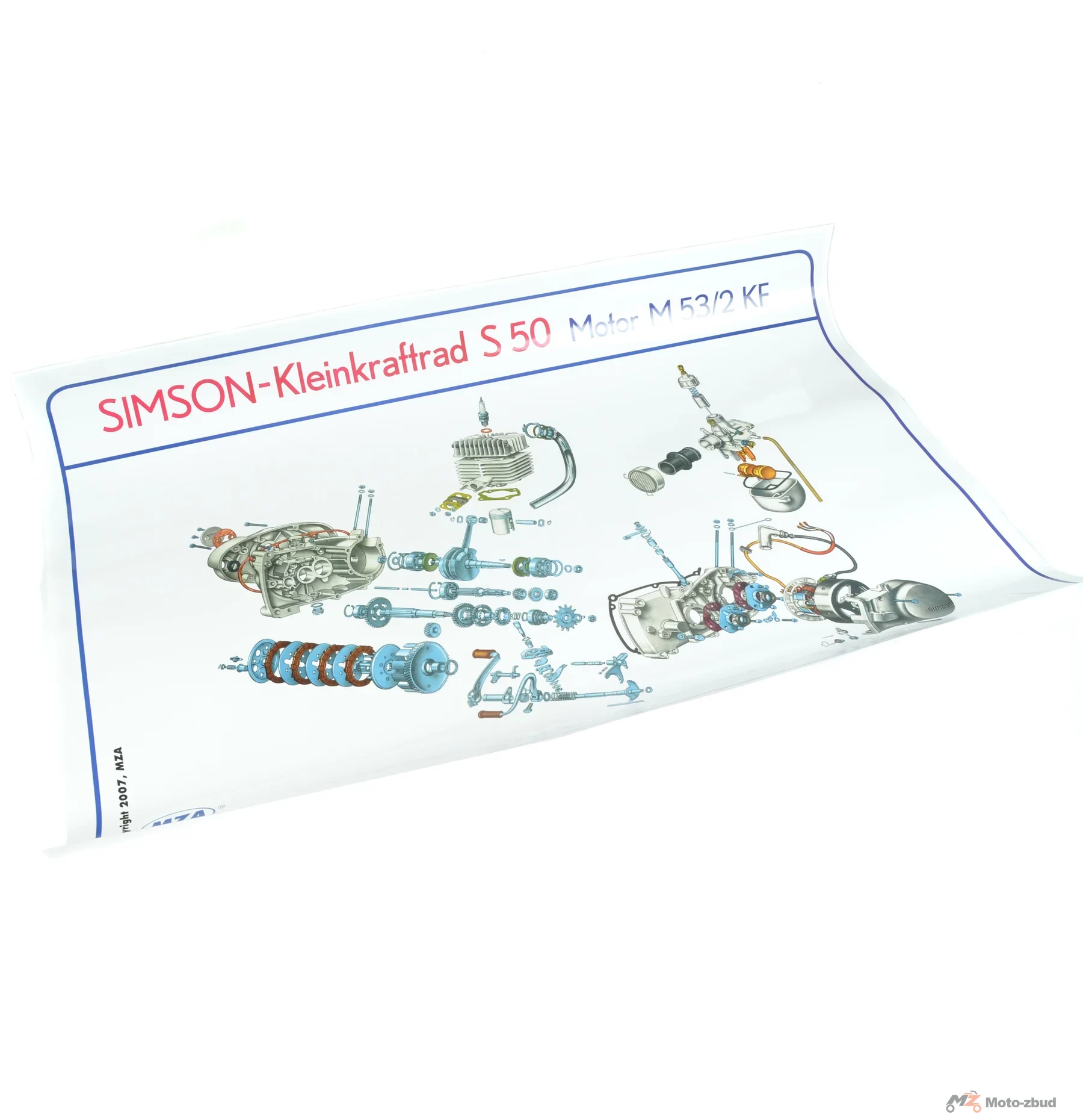 Plakat schemat silnika Simson S50 MZA