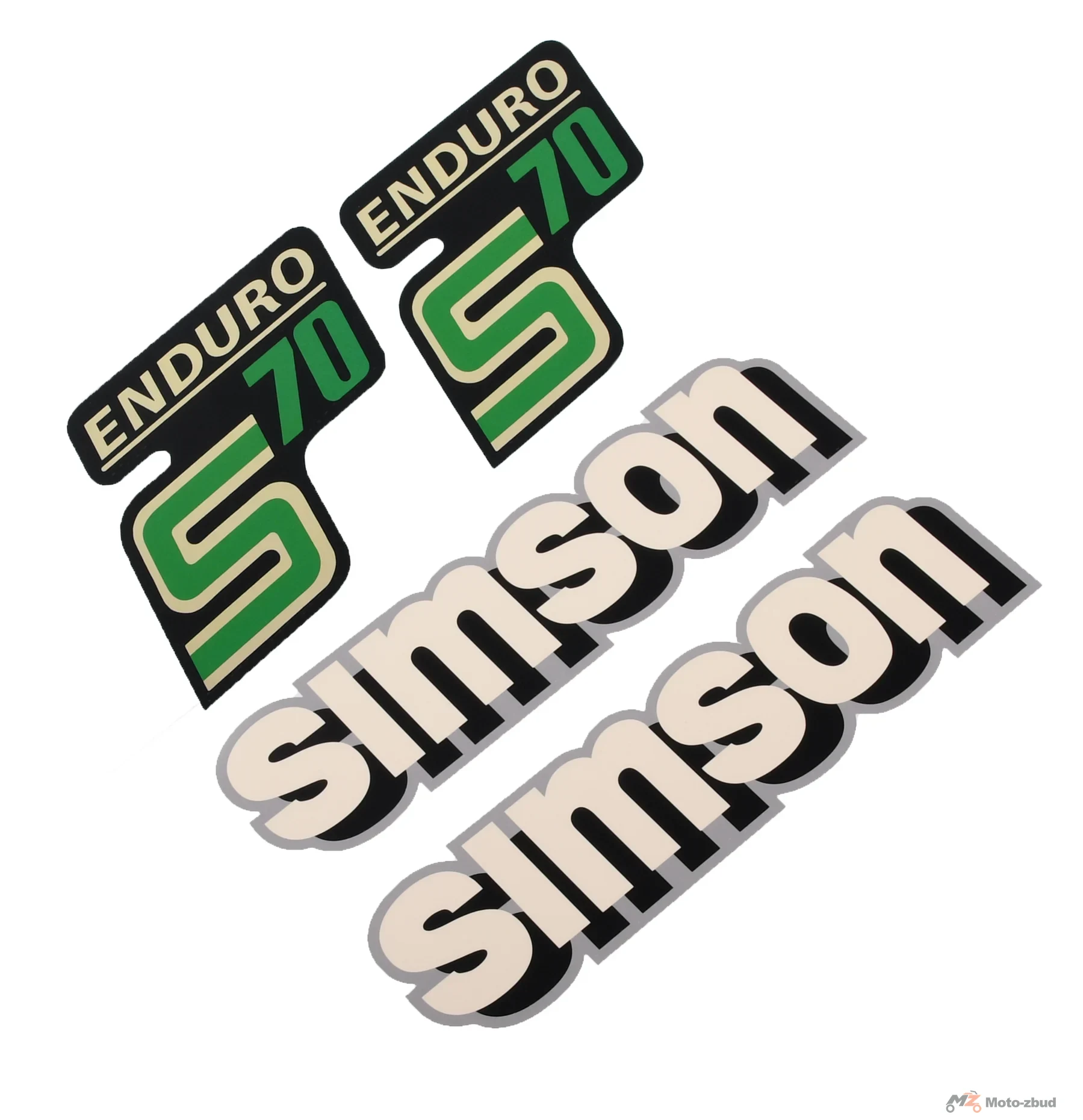 Naklejka Simson pokrywy i zbiornika S70 enduro zielona retro premium wodna kpl.
