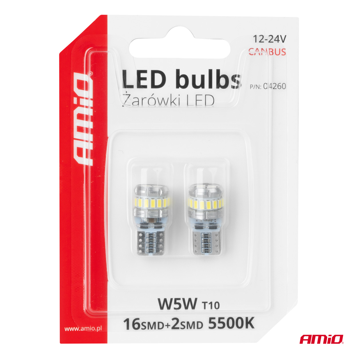 Żarówki LED CANBUS T10 W5W 16SMD 2SMD 3014 3030 White 12 V 24 V — ujęcie 5