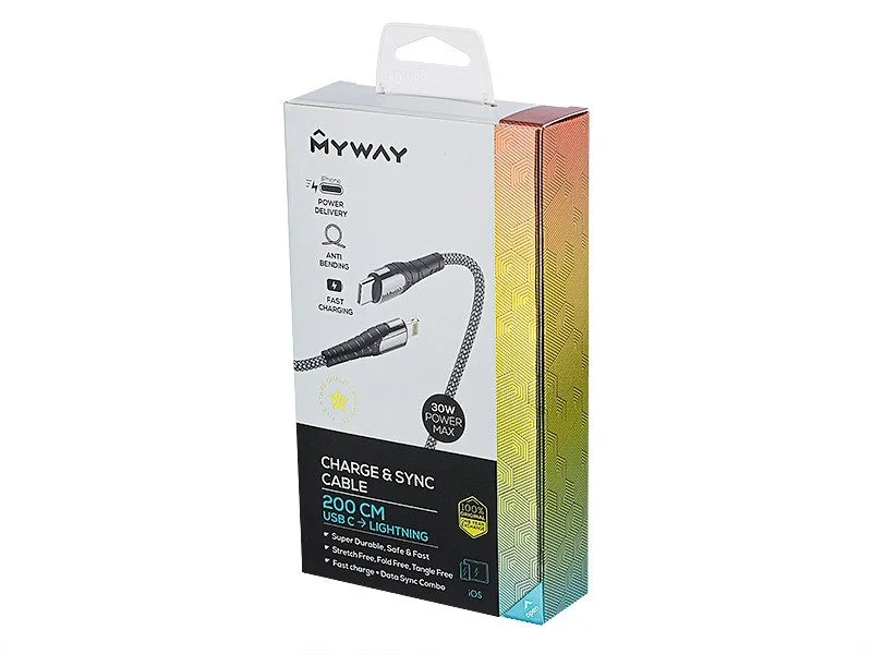 Kabel USB-C > LIGHTING 200cm mikfofibrowy MYWAY — ujęcie 3