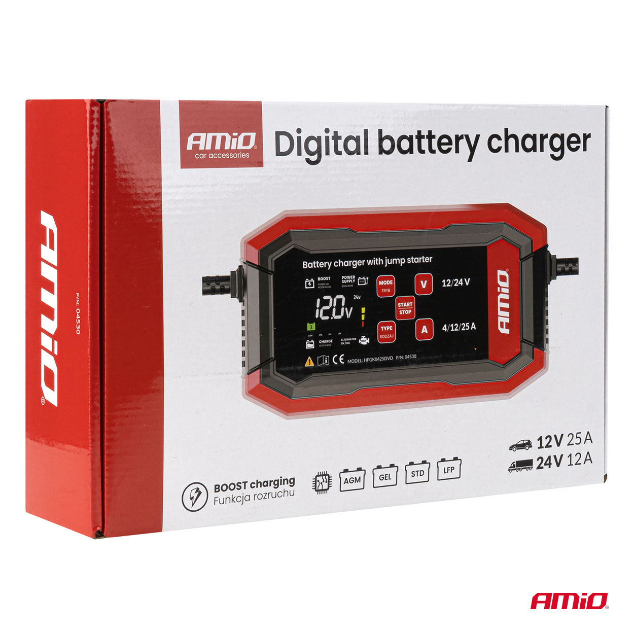 Prostownik cyfrowy z wspomaganiem rozruchu AGM GEL STD LFP MAX 25A 12 V 24 V PRO — ujęcie 8