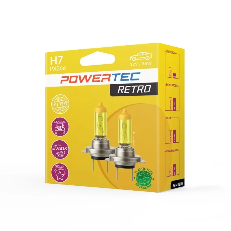 Żarówka H7 12V 55W POWERTEC Retro - żółte światło - 2szt. — ujęcie 3