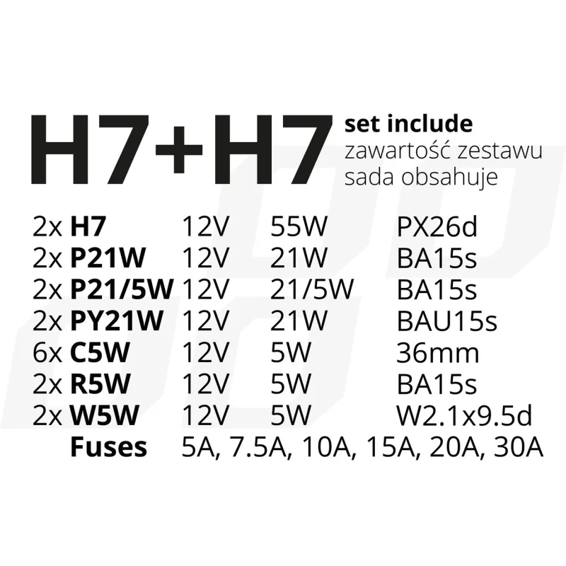 Zestaw zasobnik komplet żarówek zapasowych bezpieczniki 30 szt. H7 + H7 — ujęcie 2