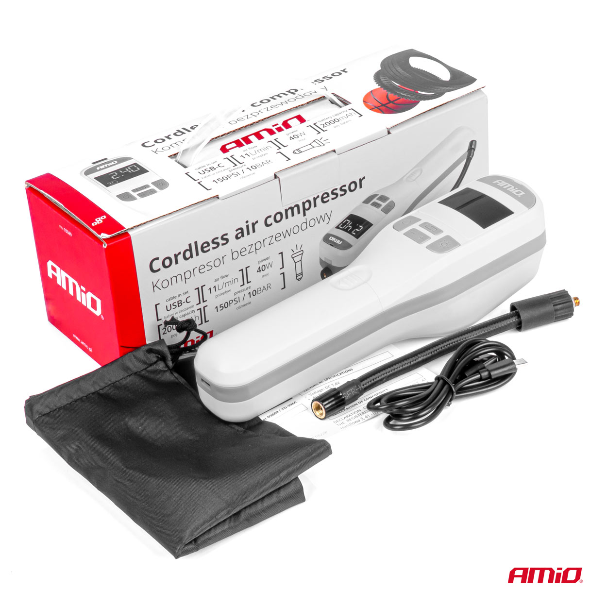 Kompresor samochodowy bezprzewodowy pompka elektryczna rowerowa 40 W ACOMP-19 — ujęcie 13