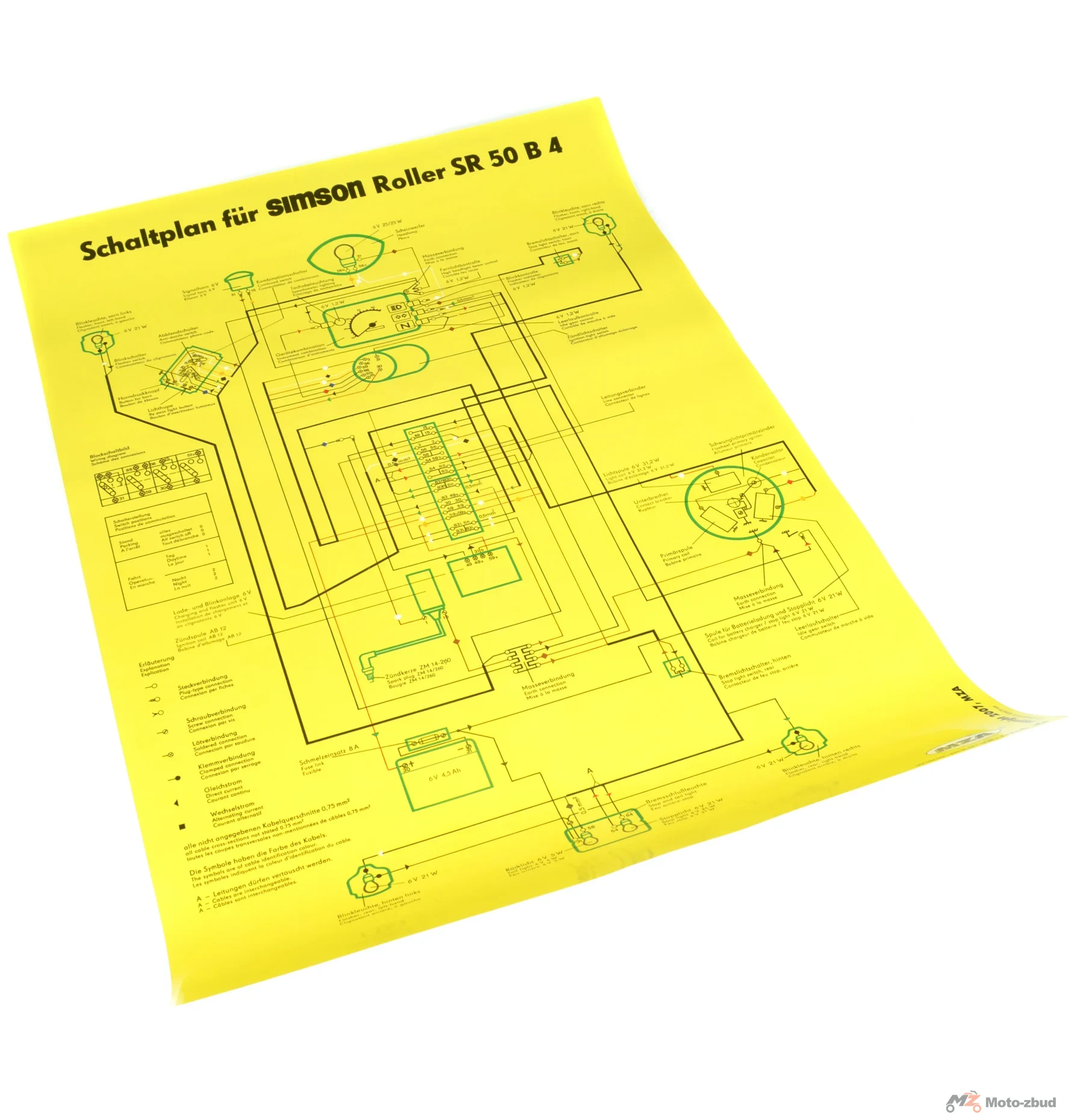 Plakat schemat instalacji Simson SR50 B4 6 V version MZA