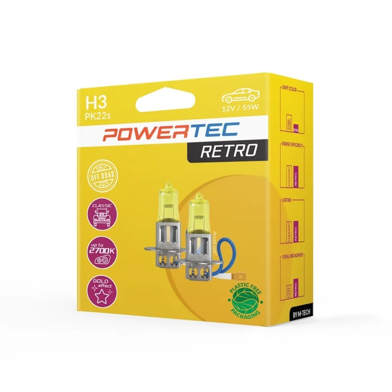 Żarówka H3 12V 55W POWERTEC Retro - żółte światło - 2szt. — ujęcie 2