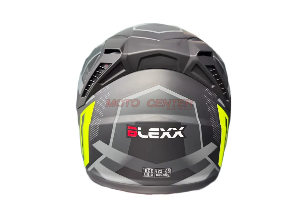 Kask crossowy BLEXX MX318 z szybą i blendą czarny mat/limonka 2XL — ujęcie 2