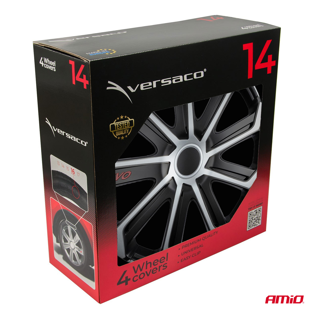 Kołpaki samochodowe 4szt. komplet EVO czarno srebrne 14" cali COLOR BOX — ujęcie 4