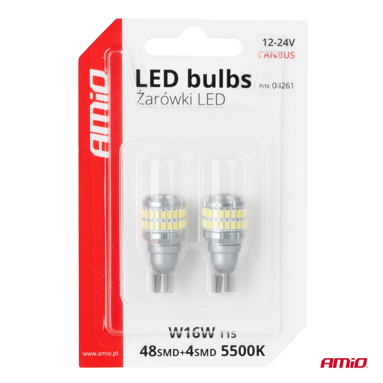 Żarówki LED CANBUS T15 W16W 48SMD 4SMD 3014 3030 White 12 V 24 V — ujęcie 5