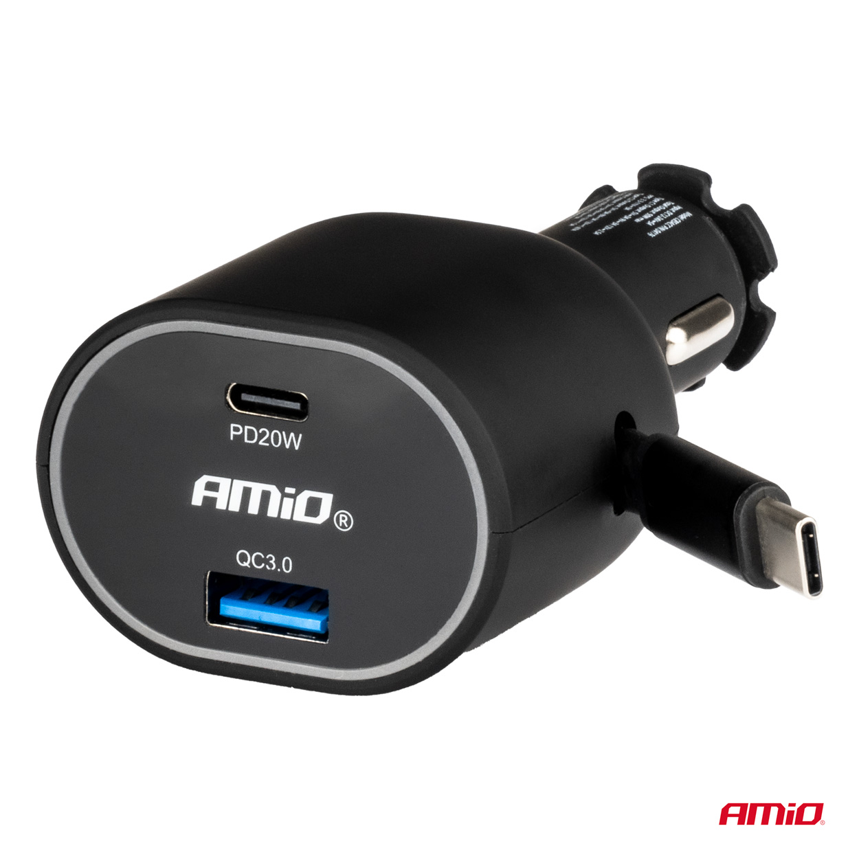 Szybka ładowarka samochodowa ze zwijanym kablem 50 W PD30W PD20W + QC3.0 USB-A USB-C — ujęcie 2