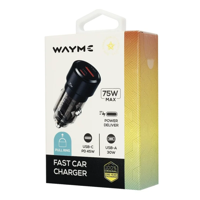 WAYME Ładowarka 12/24V USB 30W + USB-C PD 45W przezroczysta czarna — ujęcie 2