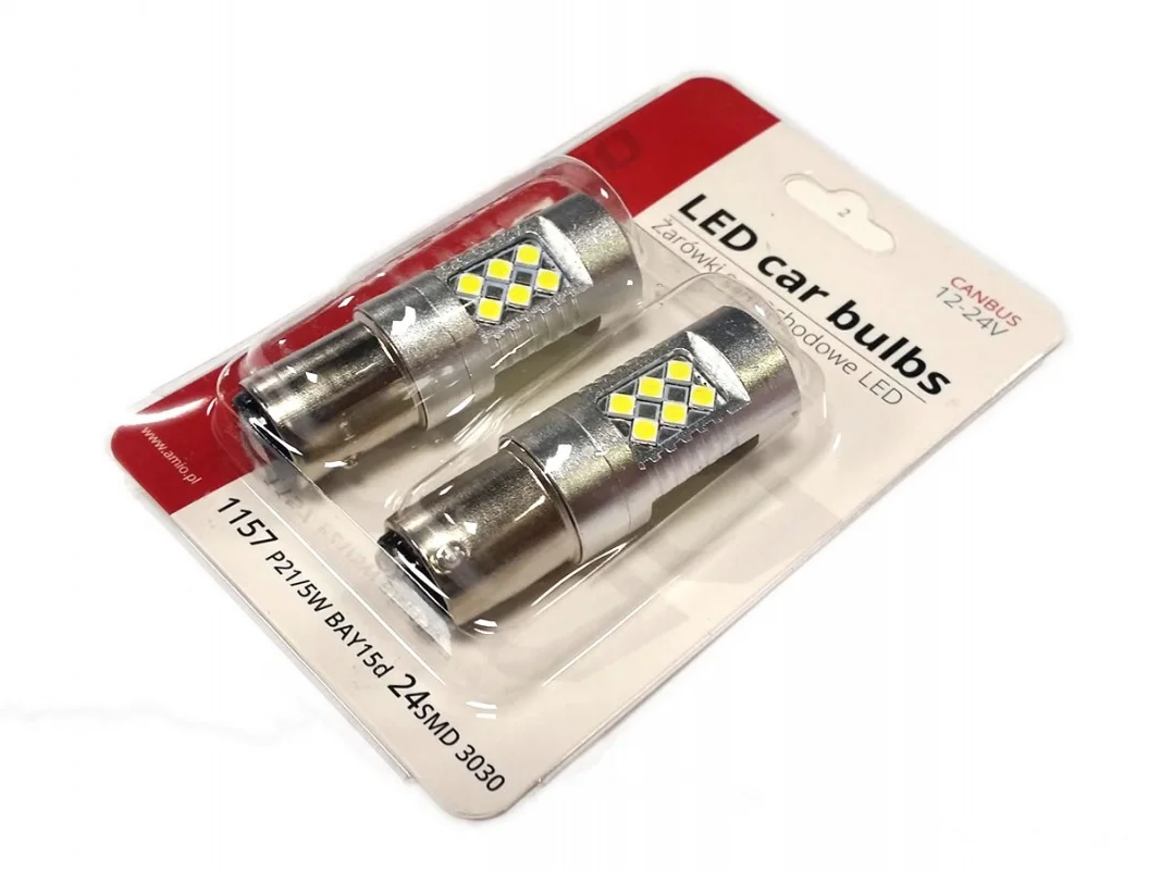 Żarówka BAY15D 12V/24V 24x3030 SMD LED CANBUS biała AMIO (2szt.) — ujęcie 2