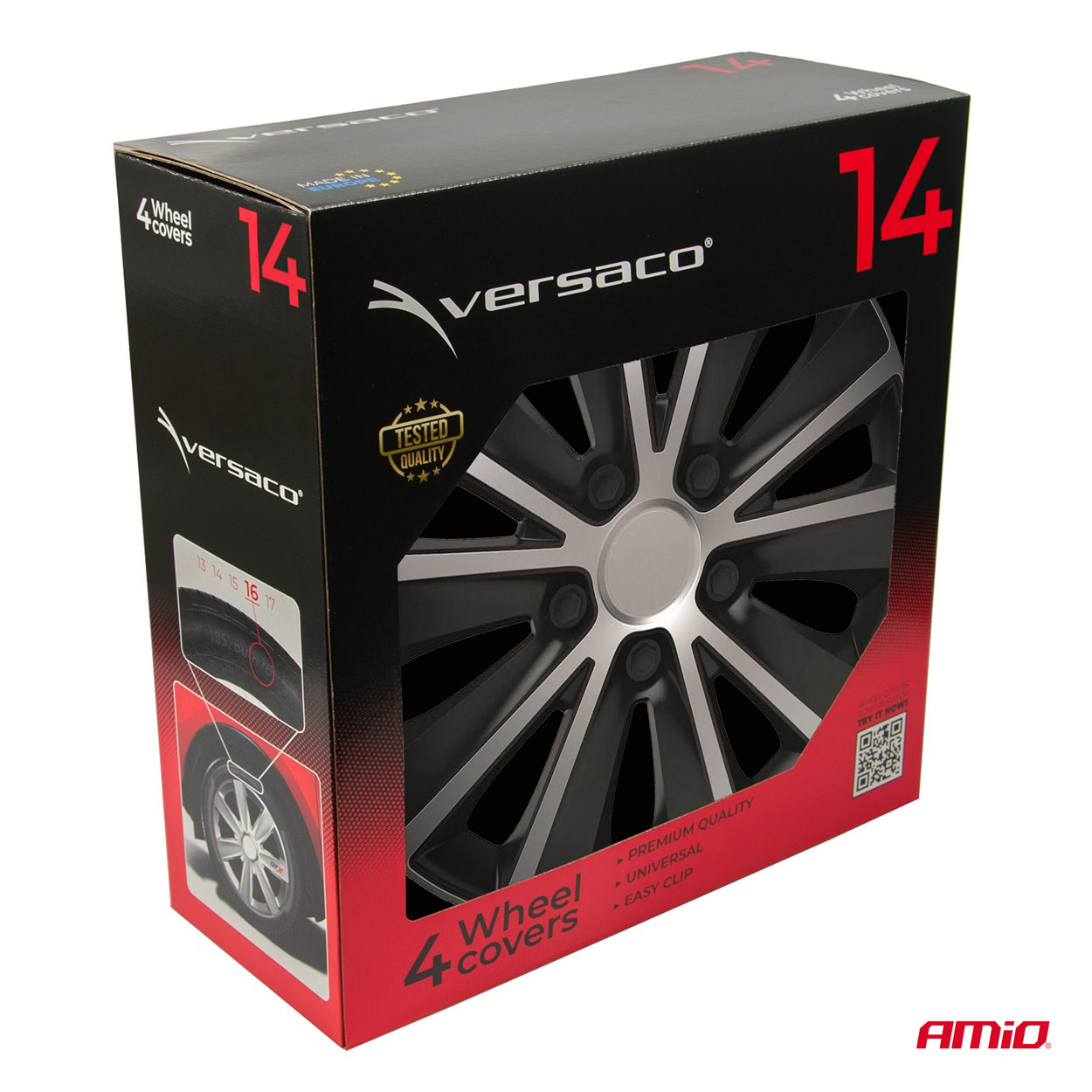 Kołpaki samochodowe 4szt. komplet Rapide czarno srebrne 14" cali COLOR BOX — ujęcie 4