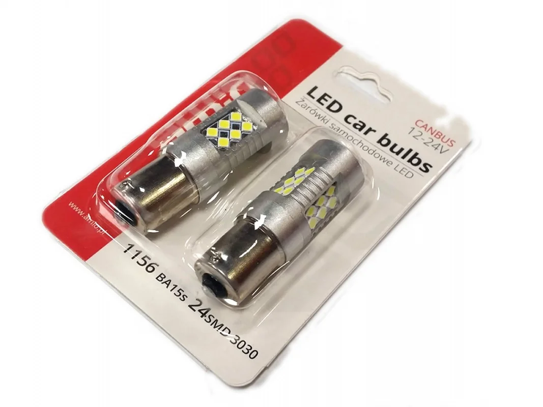 Żarówka BA15S 12V/24V 24x3030 SMD LED CANBUS biała AMIO (2szt.) — ujęcie 3