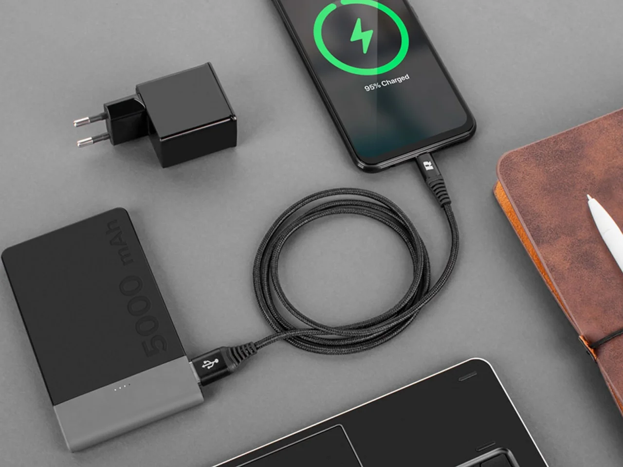 Kabel USB > Lightning 100cm TPE + nylon REBEL czarny — ujęcie 2