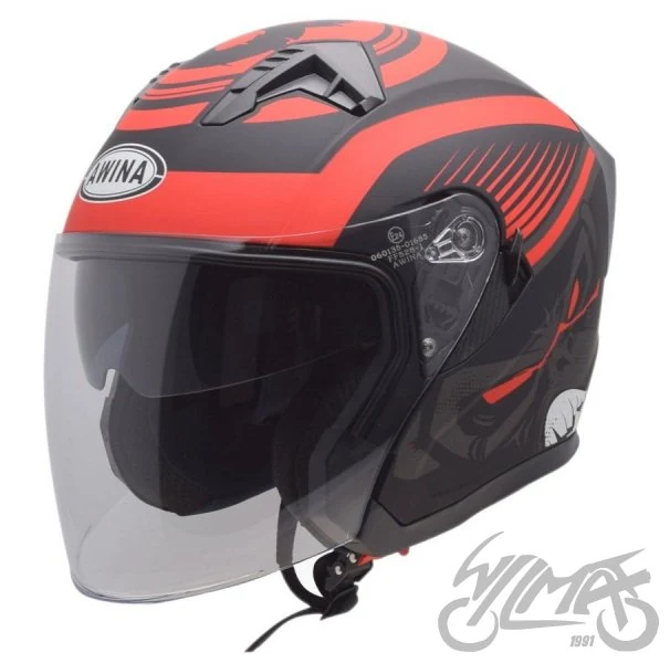 Kask otwarty Awina JK528, czarno czerwony mat — rozmiar M — ujęcie 1