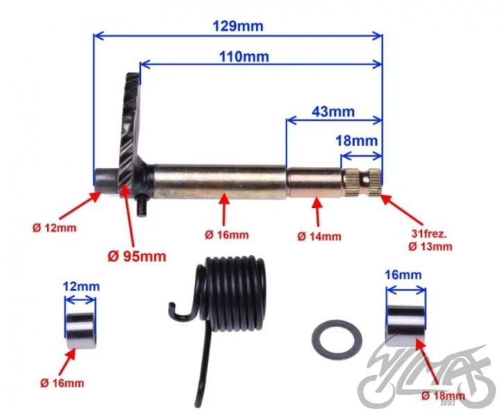 Wałek rozrusznika GY6 125cc 129 mm — ujęcie 2