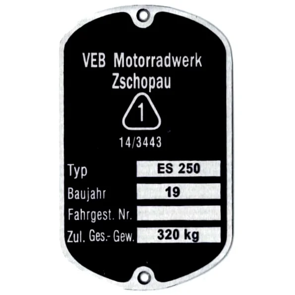 Tabliczka znamionowa MZ ES 250 PL — ujęcie 2