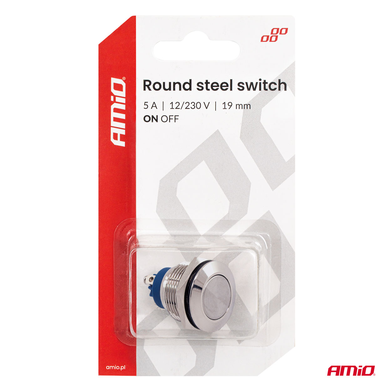 Włącznik płaski okrągły stalowy ON/OFF 19 mm 5A 12/230V — ujęcie 7