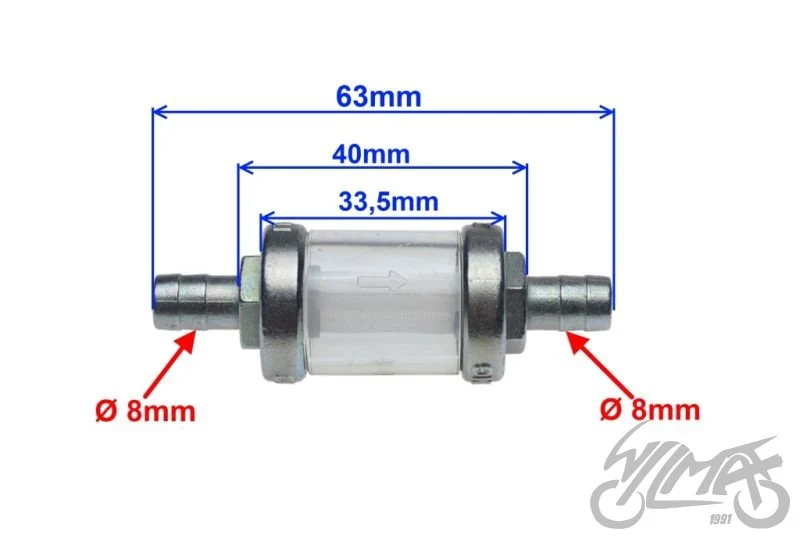 Filtr paliwa metalowy, mały 8 mm O.M.G. — ujęcie 2
