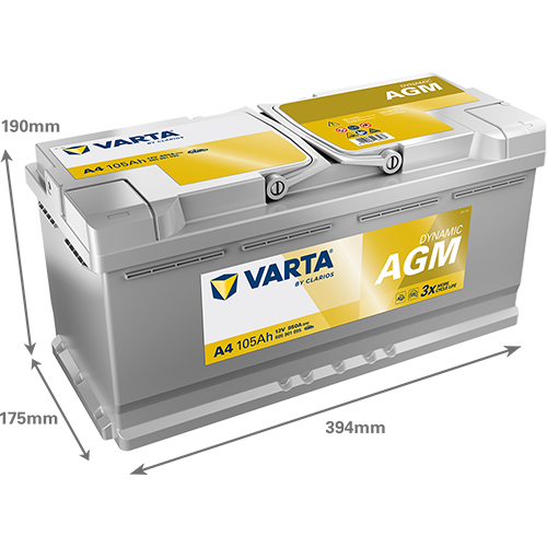 Akumulator 105 Ah 950A 394×175×190/P+ AGM Start-stop Varta 605901095K262 — ujęcie 2