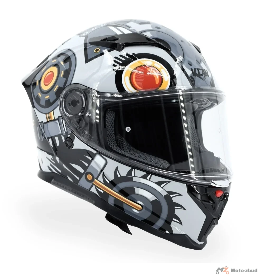 Kask VCAN model H153 war machine gloss integralny z grafiką czarno-szary XL