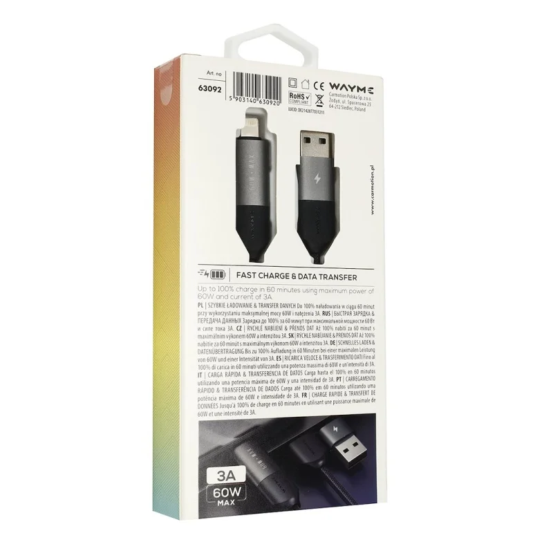 WAYME Kabel do ładowania i synchronizacji w oplocie z mikrofibry, 100 cm (4w1) USB / C > USB-C / Lightning max 60W — ujęcie 2