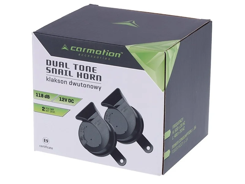 Klakson ślimakowy 2 tonowy czarny 12V 118DB 80mm BOCZNY E9 — ujęcie 2