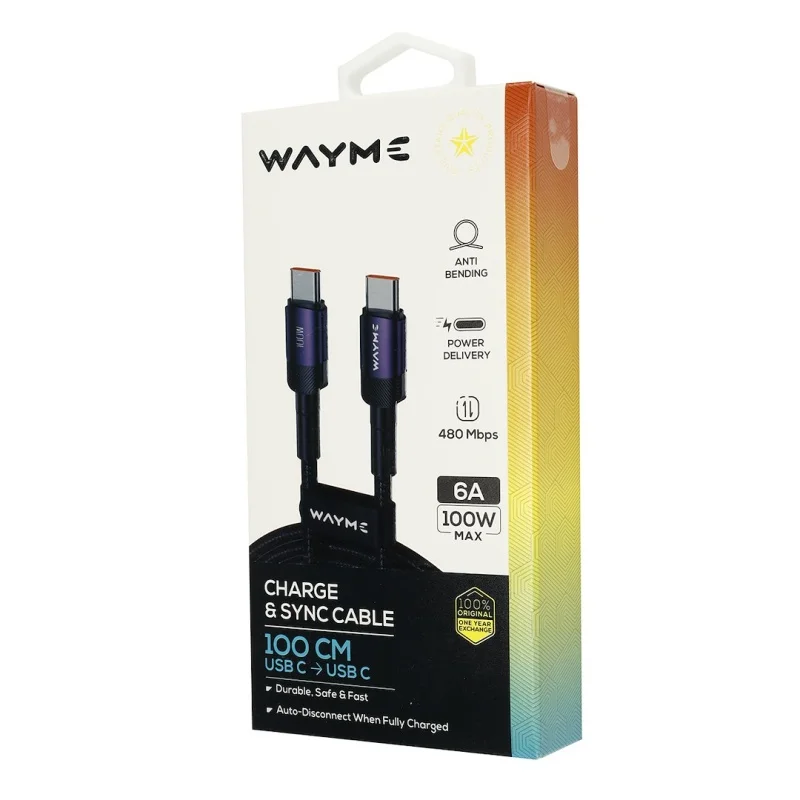 WAYME Kabel do ładowania i synchronizacji w oplocie z mikrofibry 100 cm USB-C > USB-C max 100W fioletowy — ujęcie 3