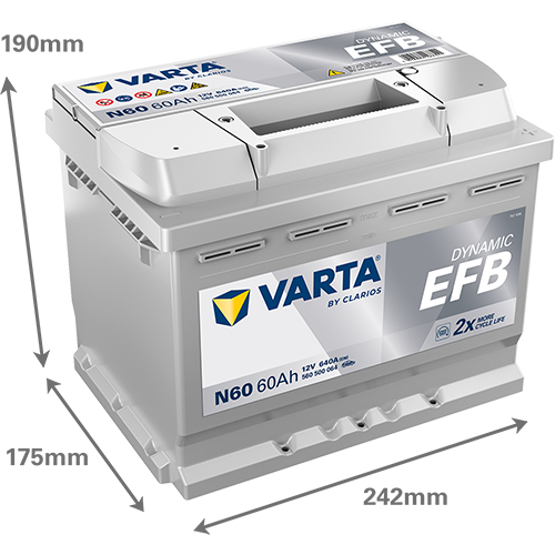Akumulator 60 Ah 640A 242×175×190/P+ EFB Start-stop Varta 560500064K262 — ujęcie 2