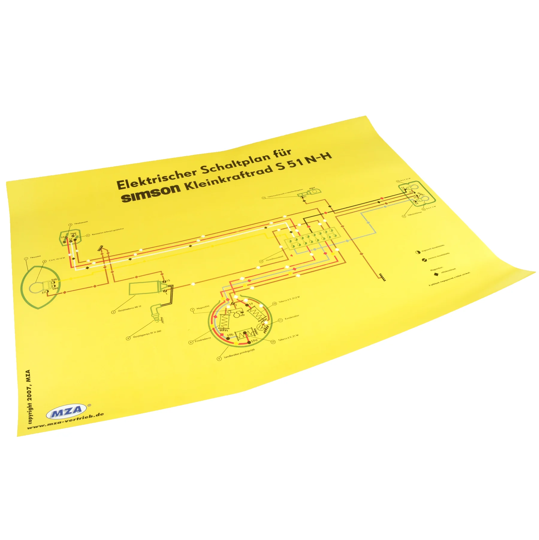 Plakat schemat instalacji Simson S51N-H wersja węgierska MZA — ujęcie 1
