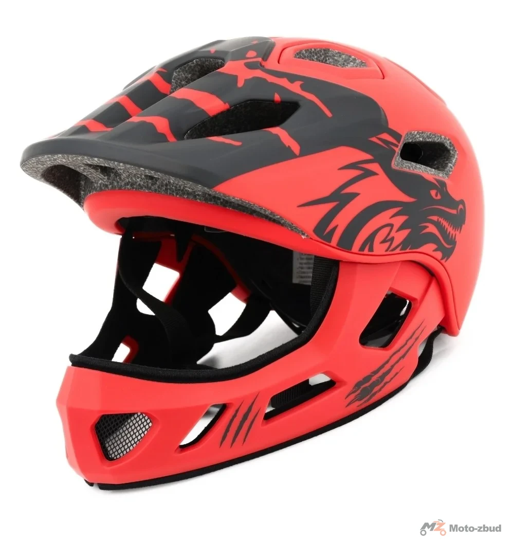 Kask rowerowy BTM-F1-S pełna szczęka smok czerwony 52-56 cm