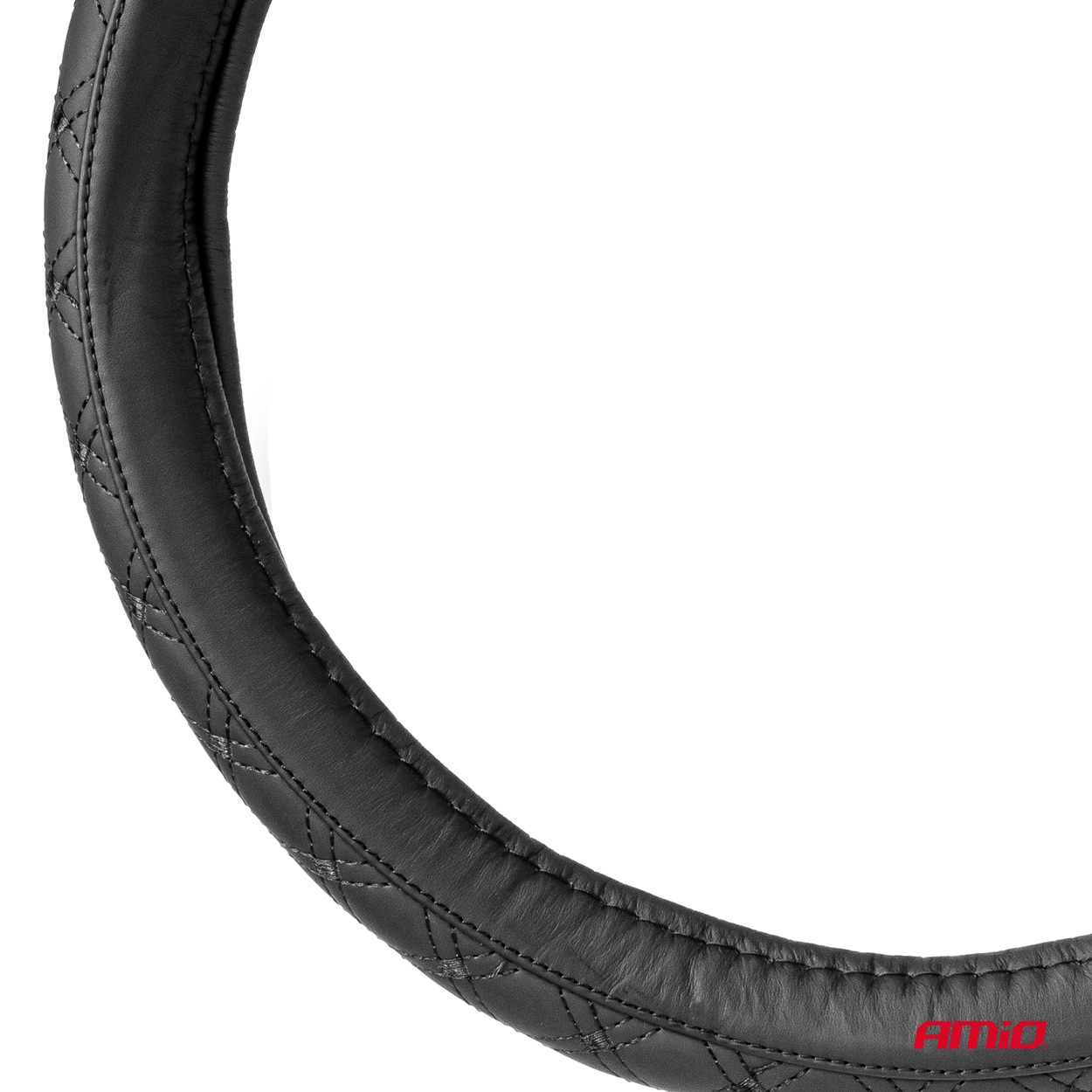 Pokrowiec skórzany pikowany nakładka na kierownicę samochodową L 39-41cm SWC-51-L — ujęcie 2