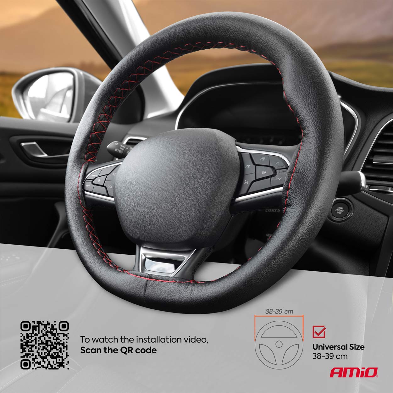 Pokrowiec sznurowany na kierownicę samochodową M 38-39cm OTOM-OTDK103 — ujęcie 7