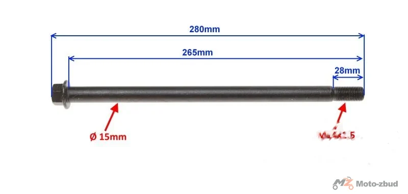 Oś koła ø15 × 265 tył Shineray do Shineray XY150-17 — ujęcie 2