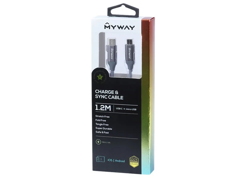 Kabel USB-C > micro USB 120cm mikrofibrowy MYWAY — ujęcie 2