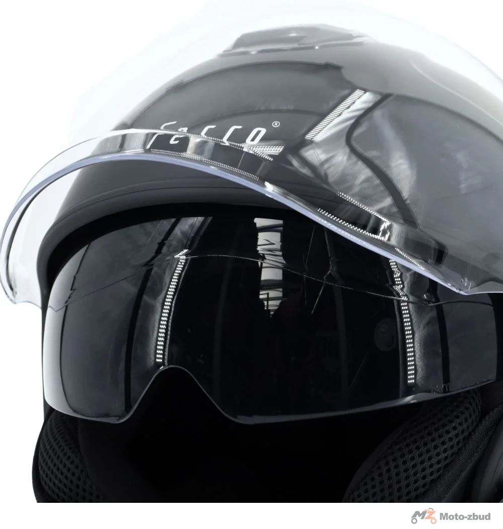 Kask Ferro OF839 z szybą i blendą przeciwsłoneczną bez szczęki czarny mat XS — ujęcie 3