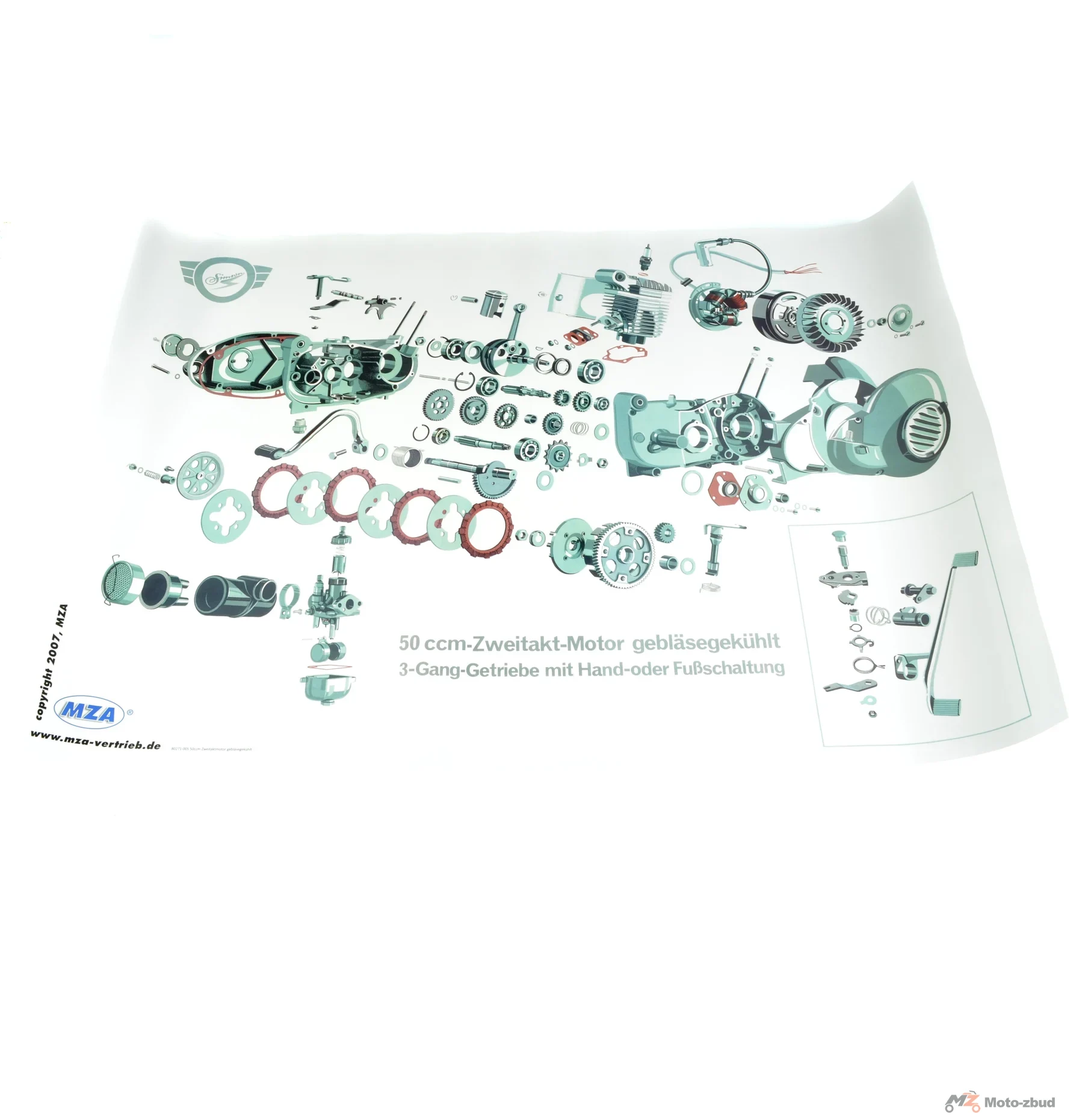 Plakat schemat silnika Simson KR51/1 DUO MZA