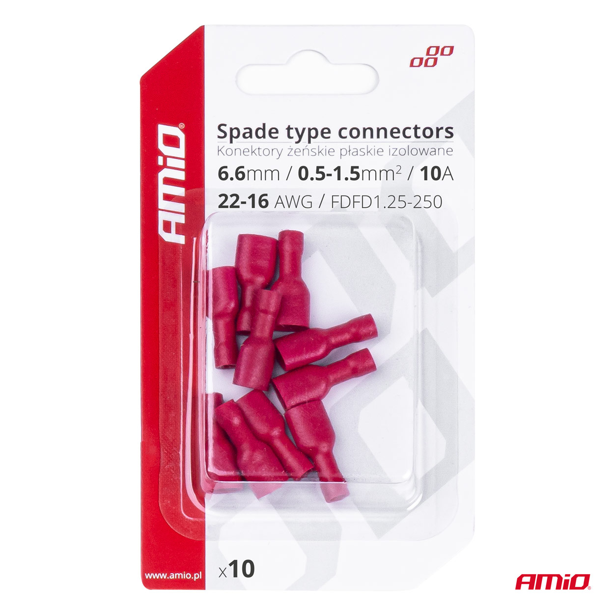 Konektory izolowane żeńskie płaskie 6.6 mm 0.5-1.5mm2 10A 10 szt. — ujęcie 4