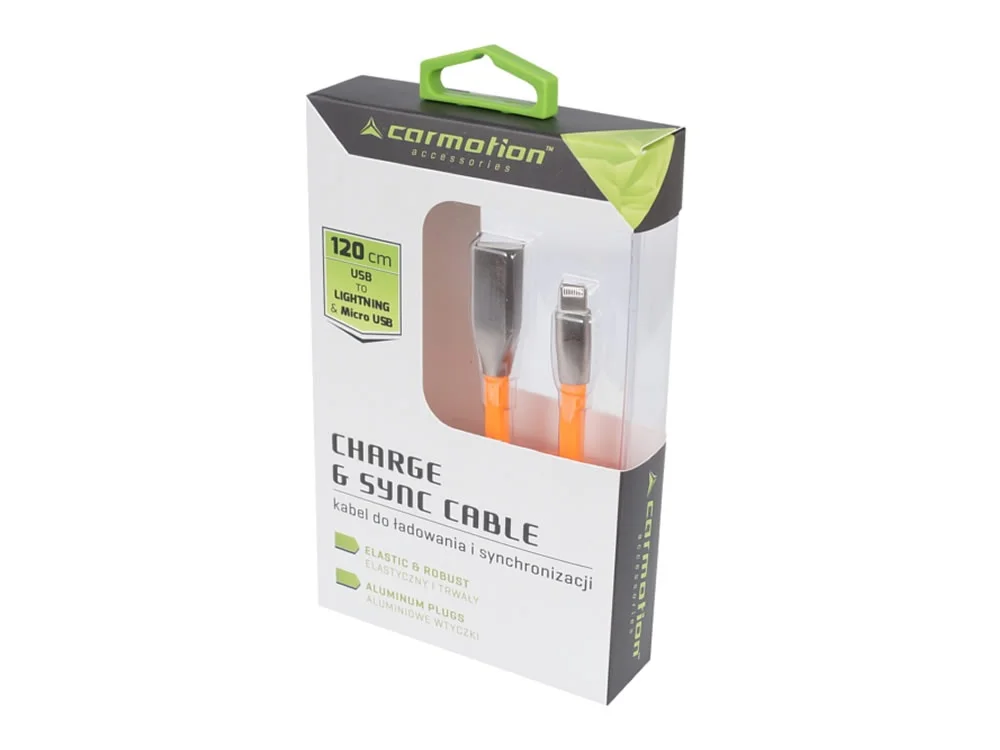 Kabel microUSB & iPhone Lighting 120cm pomarańczowy — ujęcie 3