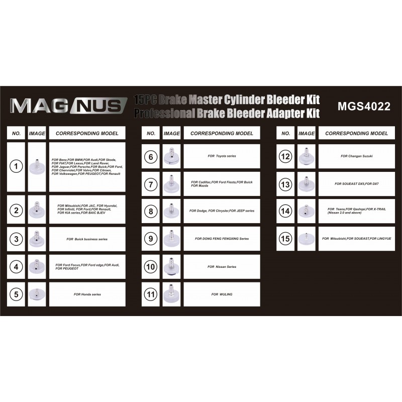 Zestaw korków do wymiany płynu hamulcowego aluminiowe 15 elementów MAGNUS MGS4022 — ujęcie 2