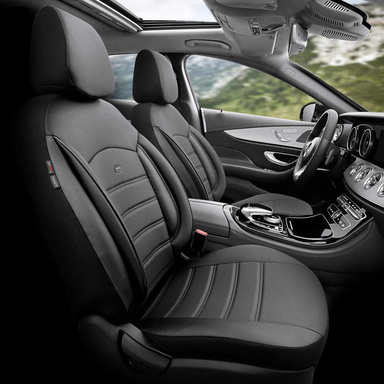 Komplet pokrowców na fotele samochodowe OTOM INSPIRE 3501 BLACK ECO-LEATHER 3-ZIP — ujęcie 9