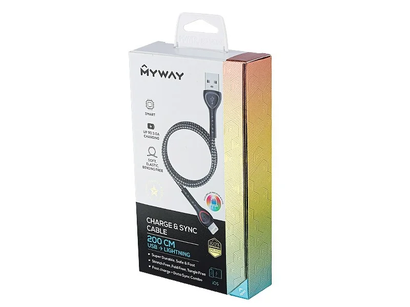 Kabel USB > LIGHTING 200cm mikfofibrowy z podświetleniem MYWAY — ujęcie 3