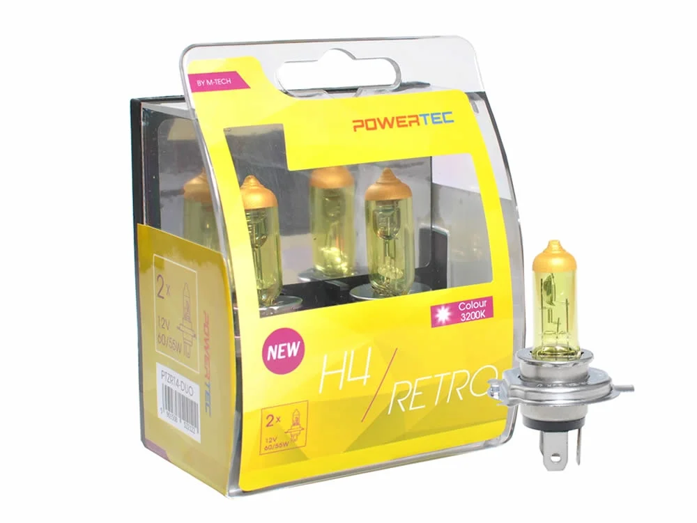 Żarówka H4 12V 60/55W POWERTEC Retro - żółte światło - 2szt. — ujęcie 3