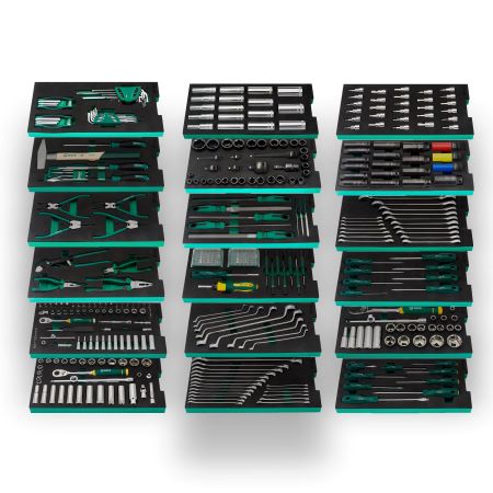 Wózek narzędziowy 11 szuflad zielony 416 elementów SATA ST95114G-R-PRO_COMBO_XL_416 — ujęcie 2