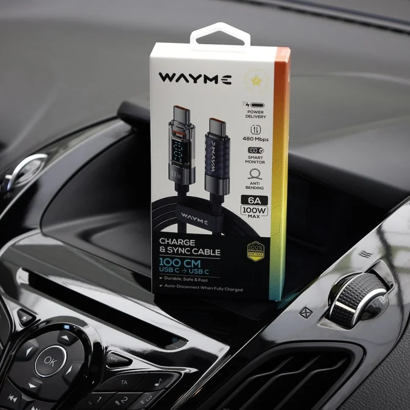WAYME Kabel do ładowania i synchronizacji w oplocie z mikrofibry 100 cm USB-C > USB-C max 100W z wyświetlaczem szary — ujęcie 7