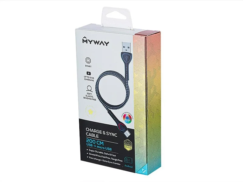 Kabel USB > micro USB 200cm mikfofibrowy z podświetleniem MYWAY — ujęcie 3