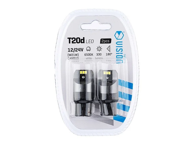 Żarówka W21W T20D 12V/24V 6xLED SMD3020 CANBUS NONPOLAR biała VISION (2szt.) — ujęcie 3