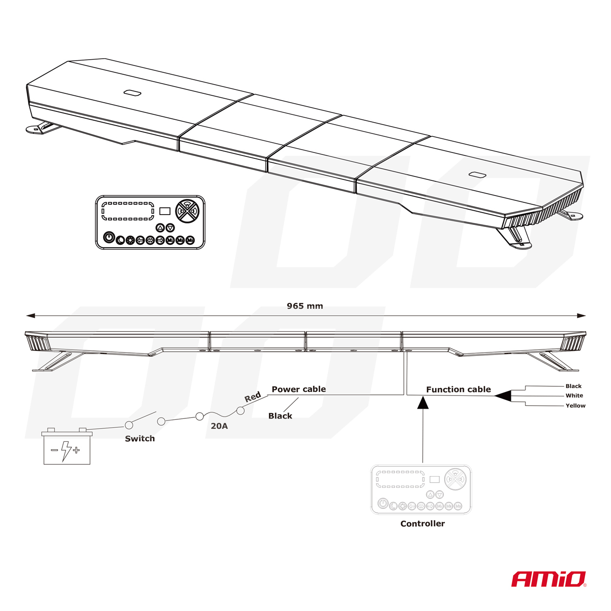 Belka ostrzegawcza LED 51 funkcji 117 cm homologacja R65 R10 12-24V — ujęcie 11