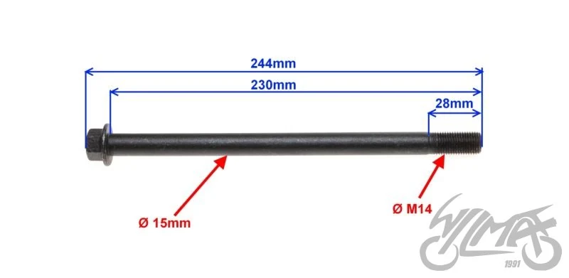 Oś koła ø15 × 230 tył do Shineray XY125-10D — ujęcie 2